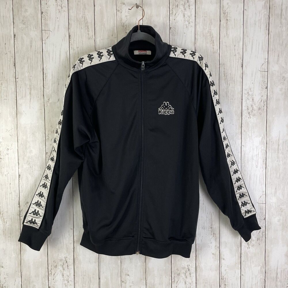 Kappa Track Jacket Men’s M Black Full Zip Sleeve Hit Y2K Pockets
